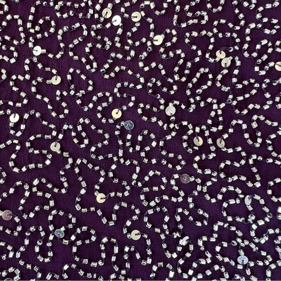 VTG 90s Romy Scala 100% Silk Beaded Formal Backless Maxi Dress Plum Purple Med - Picture 8 of 17